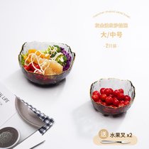 创意网红水果盘果篮家用ins风北欧现代简约客厅水晶玻璃沙拉碗kb6((买一送一)灰金大号(送)中号(再8)