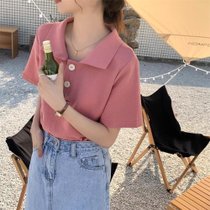 SUNTEK日系polo衫短袖t恤女夏季2022年新款美式复古ins潮原宿风半袖上衣(XL 粉色)