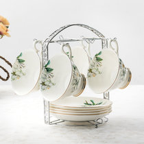 欧式骨瓷咖啡杯英式咖啡具套装个性创意陶瓷茶具套装花茶杯送架子(木棉花(带内花)4杯碟+收纳架+4个)