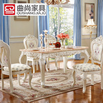 曲尚（Qushang） 欧式餐桌 大理石餐桌椅组合 法式餐桌餐台椅长方形餐桌椅组合套装0101(【一桌八椅】【大理石】)