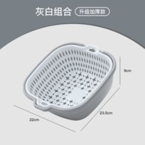 双层塑料洗菜盆沥水篮子厨房神器多功能客厅家用水果盘洗水果菜篮(2件套（大号）灰白双色)