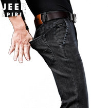 JEEP SPIRIT吉普牛仔男时尚版型微弹长裤中腰裤水洗舒适棉运动裤修身男裤子(SG-J722黑色 33(腰围2尺6))