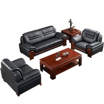 俊采云JCY-B2办公沙发商务实木会客接待真牛皮办公室沙发组合茶几沙发牛皮3+1+1+1套装（单位：套）(默认 JCY-B2)