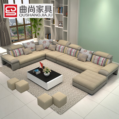 曲尚(Qushang) 沙发 布艺沙发 小户型沙发 简约现代客厅三人转角布艺沙发8707(【豪华版】【五件套】)