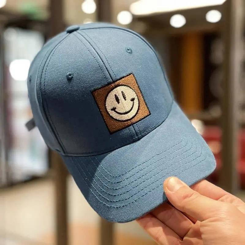 笑脸鸭舌帽子减龄情侣百搭棒球帽蓝色可调节