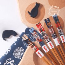 5-10双装筷子家用防霉防滑日式和风秋刀鱼一家人木筷子(A-招财猫 家用包装5双装)