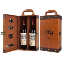 法国红酒2支装 14度路易拉菲传奇干红葡萄酒原瓶进口750ml*2瓶红酒礼盒装酒杯(2支礼盒（古典棕）)