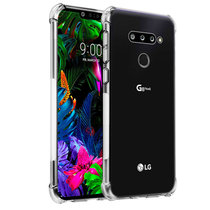lg g8thinq手机壳 LG G8Thin手机保护壳/套 透明硅胶全包防摔气囊手机套+全屏钢化膜+指环支架