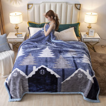 福乐友拉舍尔毛毯被子加厚珊瑚绒毯子秋款办公室午睡空调盖毯四季(森林物语蓝)
