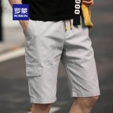 Romon/罗蒙短裤男宽松直筒纯棉青年夏季薄款休闲五分裤(灰色 M)