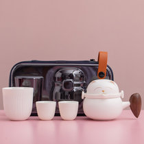 招Cai猫旅行茶具套装小套陶瓷快客杯便携式礼盒创意(白色 一壶两杯 茶叶罐)