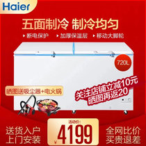 海尔 （Haier）519/630/720/830升冰柜 超低温冷柜商用冰柜卧式超市冰柜冷藏柜 带脚轮可移动(720升带轮)