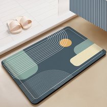 硅藻泥速干地浴室卫生间门口垫吸水防滑脚垫洗手间厕所地毯软垫子(45x70cm【吸水速干】 蓝色几何【长方形】)