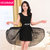 VEGININA 韩版修身收腰中长款雪纺连衣裙 9515(黑色 M)