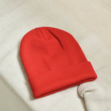 SUNTEK帽子女秋冬季韩版薄款糖果色针织毛线帽月子帽加绒堆堆帽百搭冷帽(有弹性（53-58cm） 大红 纯色光板针织帽)