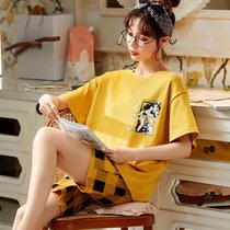 SUNTEK睡衣女夏季年新款韩版学生短袖短裤可出门薄款家居服两件套(L-3319)