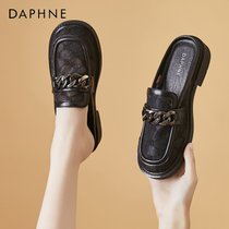 达芙妮包头半拖鞋女外穿2021年新款夏季薄款懒人鞋平底网纱凉拖鞋(黑色 36)