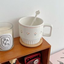 穆尼*韩式ins风樱桃马克杯可爱陶瓷水杯早餐牛奶咖啡杯子带盖带勺(樱桃(杯+盖+宫廷勺)盖子可做杯垫)