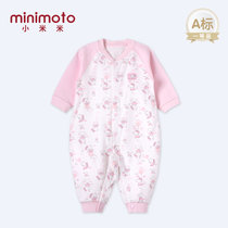 小米米minimoto17新款新生儿长袖和连身连体衣哈衣爬服宝宝内衣(粉红-小熊对襟 80cm（9-18个月）)