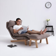 顾家家居高靠背日式懒人沙发北欧单人卧室休闲沙发客厅布艺躺椅XJ(米灰色 沙发椅+脚凳)