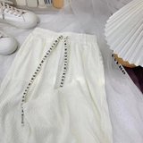 2022新品千叶裤纹理百褶阔腿裤高腰直筒垂感十足(奶白 L（建议110-125斤）)