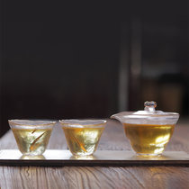 三山堂日式简约玻璃便携功夫茶具套装家用透明盖碗6杯子旅行户外(一盖碗两茶杯 默认版本)