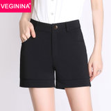 VEGININA 韩版大码显瘦黑色休闲裤子西裤热裤 9579(黑色 S)
