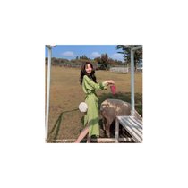 牛油果绿连衣裙女2021春秋新款雪纺仙女超仙森系网红衬衫流行裙子(绿色 XL)
