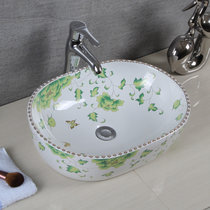 多美吉卫浴椭圆形陶瓷艺术盆 洗面盆 洗手盆 洗脸盆 台上盆8377(绿花纹盆)