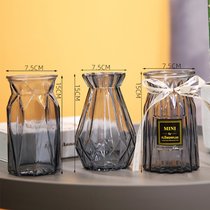 创意玻璃花瓶透明摆件客厅插花富贵竹水养家用北欧干花百合鲜花瓶(15cm高灰色（砖石+贴纸+卓越） 中等)
