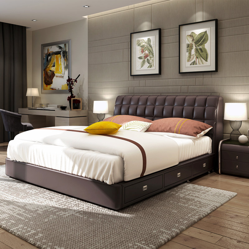 寝尚 床 皮床 头层牛皮双人床 皮艺床 储物大床