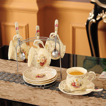 欧式陶瓷咖啡杯子高档精致杯具套装英式下午花茶家用小奢华优雅。(浪漫花海4杯4碟4勺(带杯架)-S78 默认版本)