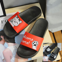 拖鞋女学生韩版新款百搭时尚外穿亮片厚底夏季一字拖沙滩网红女鞋女孩(2021招财猫（红色+黑色）)