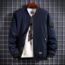 男士外套2021新款春秋季男装衣服潮流韩版棒球服上衣休闲夹克(深蓝色 XL)