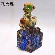 礼氏嘉 礼品刻字创意生日琉璃摆件十二生肖印章工艺品(猴 默认版本)