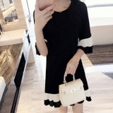Mistletoe女装新款纯色喇叭袖韩版显瘦中袖圆领连衣裙(黑色 M)