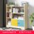 简易书架置物架家用小型客厅落地小书柜儿童窄柜学生卧室收纳柜子(巴伦橡木色+黄色+蓝色门板)