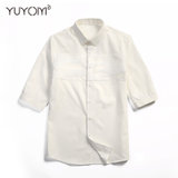 YUYOM优央 男士五分袖白衬衫 商务修身 纯色绣花免烫衬衫YC170408(白色 XS)