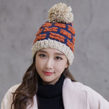 帽子女秋冬天韩版时尚拼接毛线帽保暖套头帽针织帽可爱677888(桔色 弹力均码)