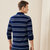 棉质休闲百搭撞色条纹长袖POLO衫(深蓝色 190)