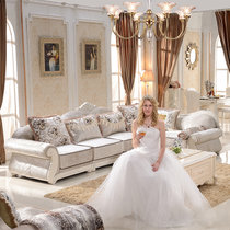 品尚美家 欧式沙发简约休闲沙发实木布艺沙发客厅转角沙发组合622(1+2+右贵妃(长3.5米))