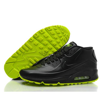 耐克男鞋nikeairmax90气垫皮面黑色牛皮跑步鞋黑绿43