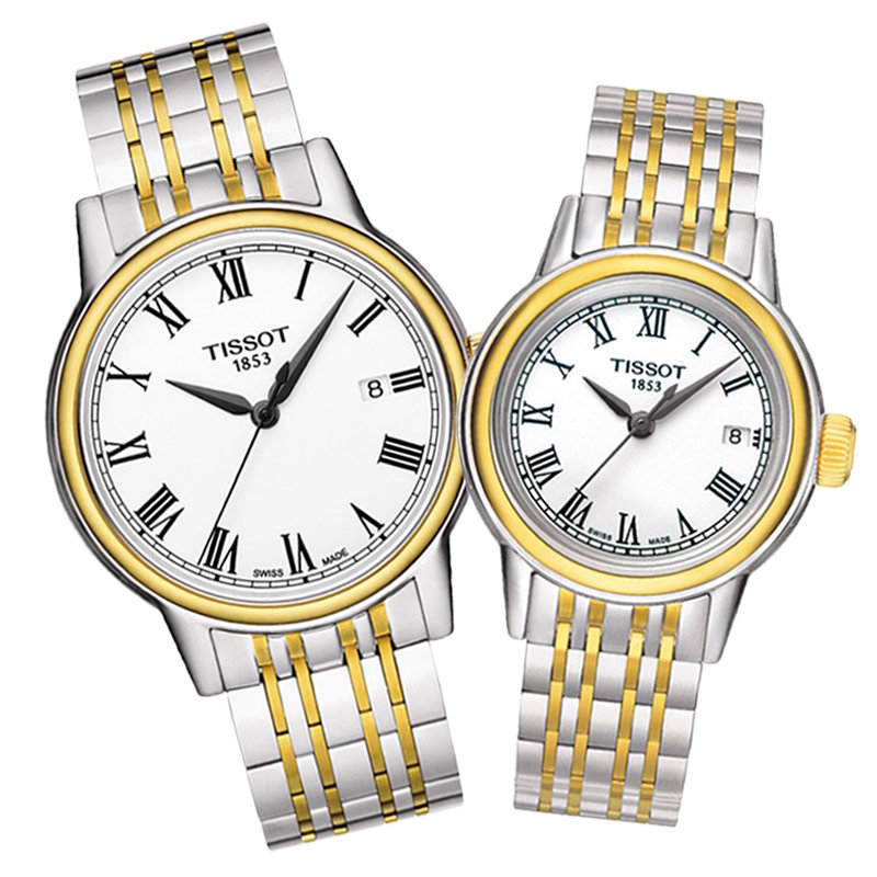 天梭tissot手表卡森系列石英钢带对表腕表情侣表t0854102102201300
