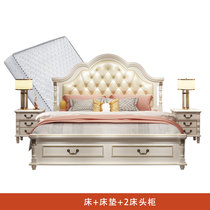美式床实木双人床1.8米主卧婚床1.5米欧式公主床现代简约卧室家具(床+床垫+2*床头柜 1800mm*2000mm)