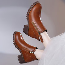 厚底松糕鞋女秋冬季2017新款圆头粗跟中跟短靴女韩版流苏马丁靴 在 LK6328(棕色 40)