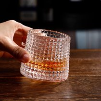家用旋转水晶玻璃酒杯ins风北欧威士忌杯创意个性洋酒不倒翁杯子(不倒翁款【格子杯 2个】)