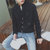 丹杰仕 2017春季新品潮男家男士衬衣纯色休闲青年立领韩版修身男式长袖衬衫DJ62148(黑色 XL)
