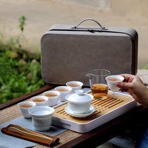 德化白瓷旅行功夫茶具套装家用户外便携式泡茶壶茶杯茶艺小套茶盘(圆度杯旅行包茶具套装-带茶盘)