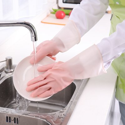 美佳多 家务清洁橡胶手套家用厨房PVC防水防滑薄款手套耐用洗衣洗碗(蓝色 M)