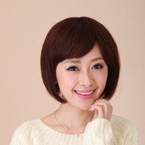 美元素假发 女 真发波波头 气质型妈妈款短发型 假发套mr065(x5手织顶心深棕色)